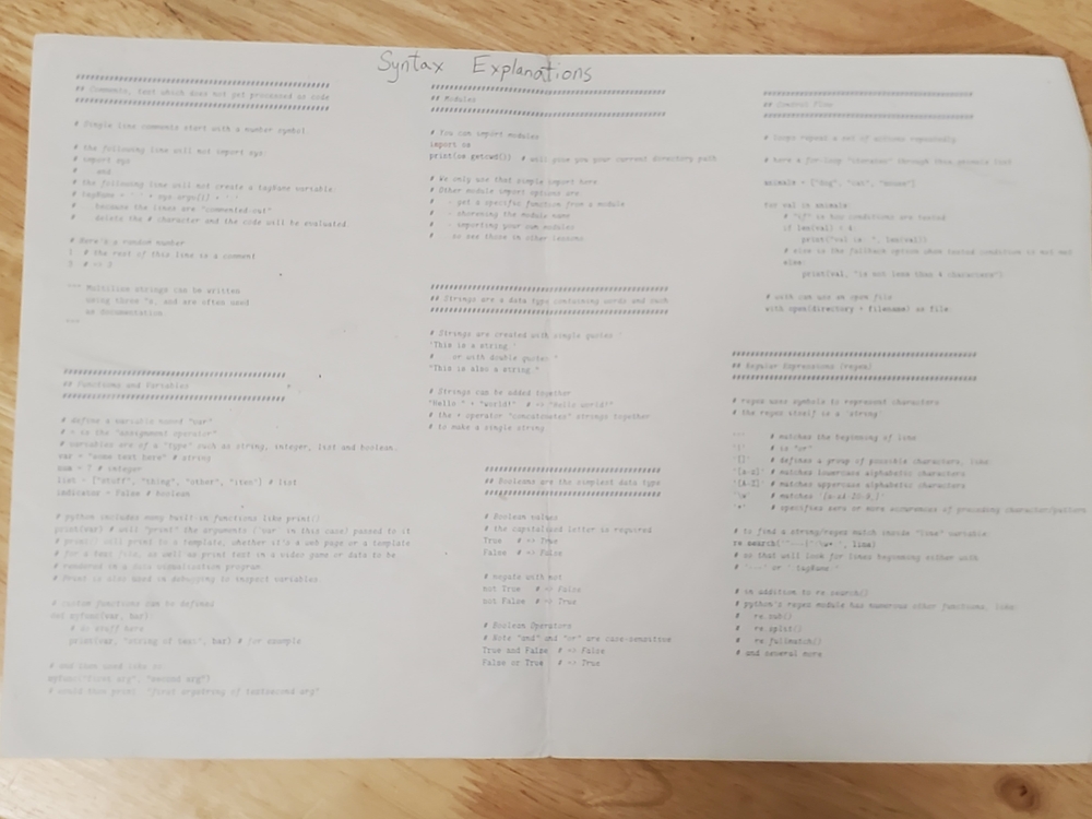 code diagram for "lrn" lessons, showing various syntax explanations
